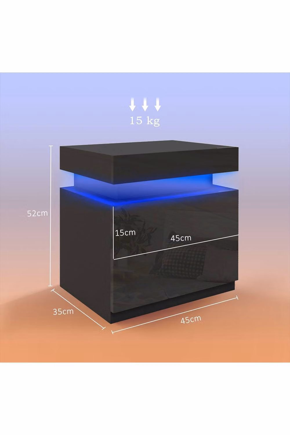 ERGOVEXA Black Glossy Bedside Table with Integrated LED Light – 2
