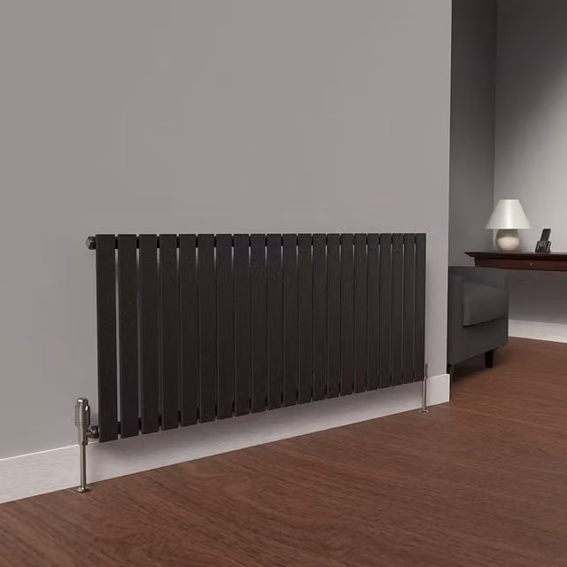Lux Heat Single Flat Horizontal Steel Radiator in Pewter, W: 1470 mm, H: 600 mm