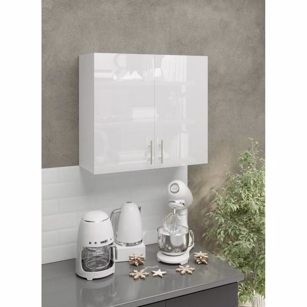 SPETLEK Modern Glossy White Wall Unit Kitchen Storage Cabinet with Internal Shelves – 2