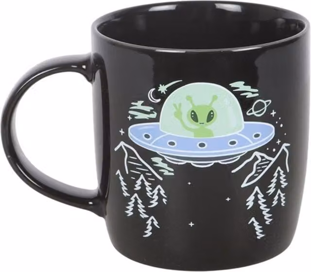 KDMK Heat Change UFO Mug with Green Alien Done With Earth Design in Green, Yellow and Black