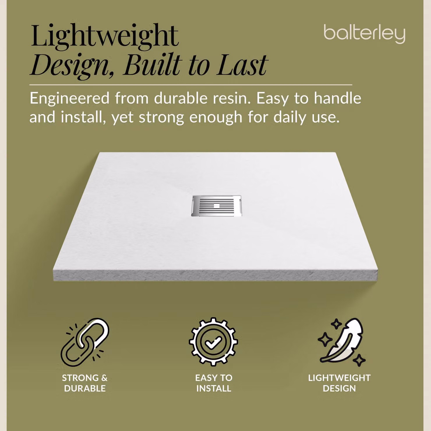 Balterley Premium Slimline Square Shower Tray in White, 32 cm x 32 cm – 3