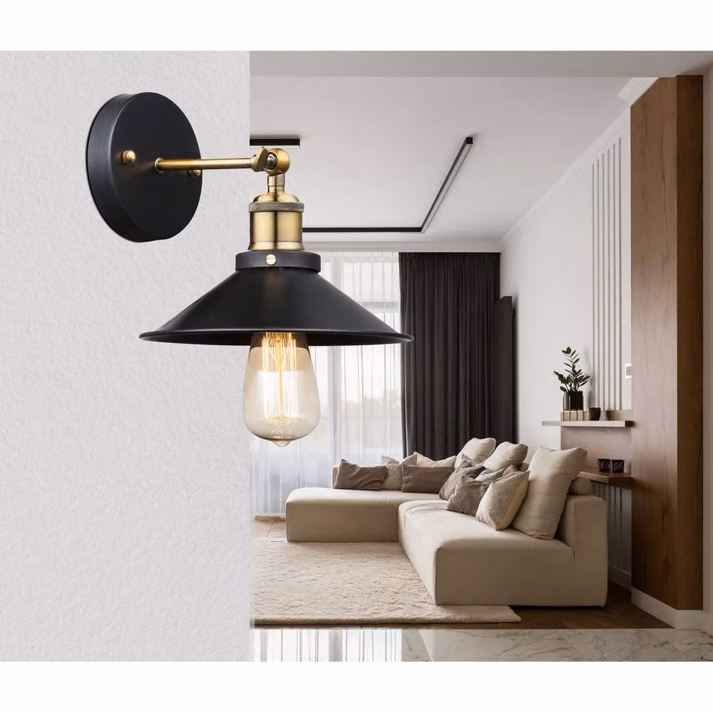 Globo Lighting Lenius Dome Wall Lamp in Black and Gold/Brass with E27 Socket – 5