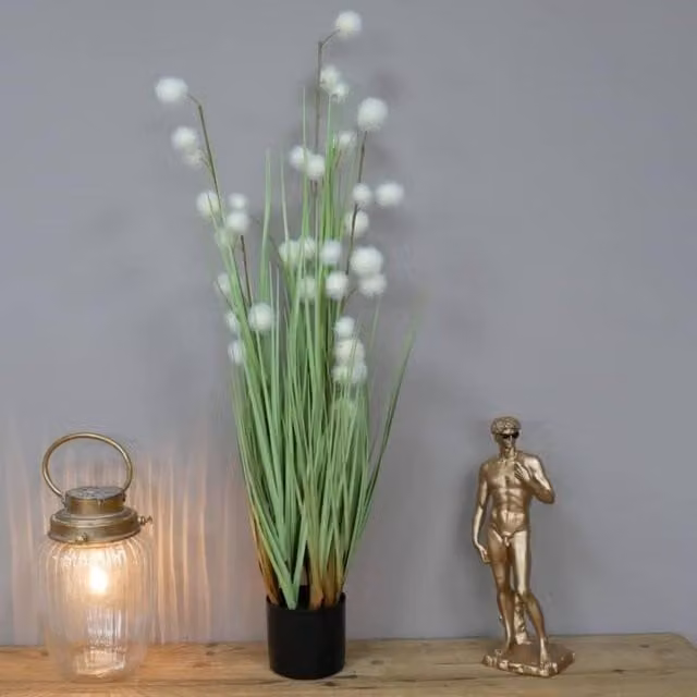 Annibells Tabletop Artificial Grass with White Flowers in Green and Black