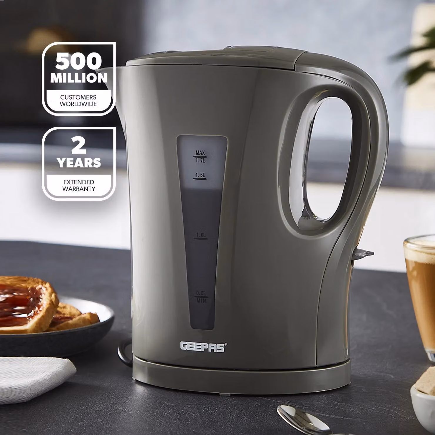 Geepas 1.7 l Cordless Electric Kettle with Rapid Boil 2200W in Grey – 2