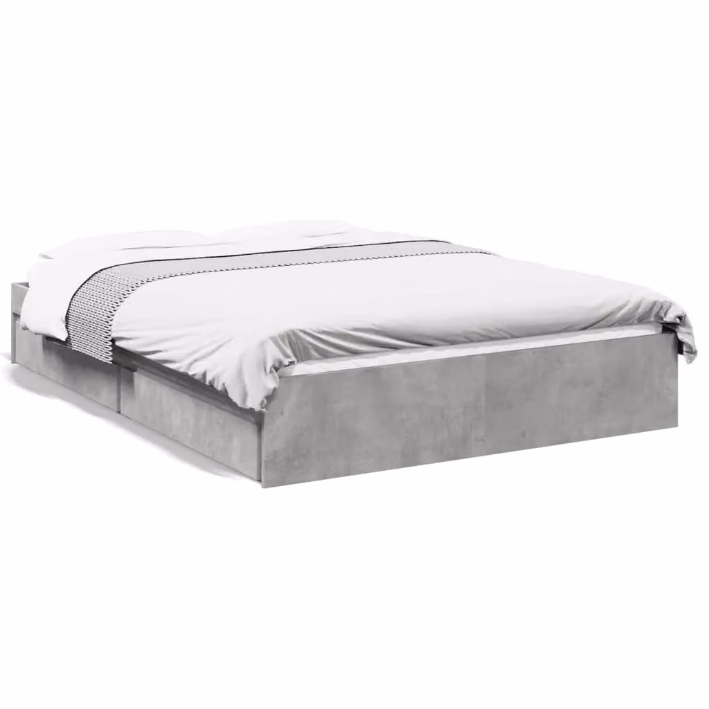 Berkfield Home Double Bed Frame with Drawers in Concrete Grey, W/D/H: 135 x 190 cm – 2