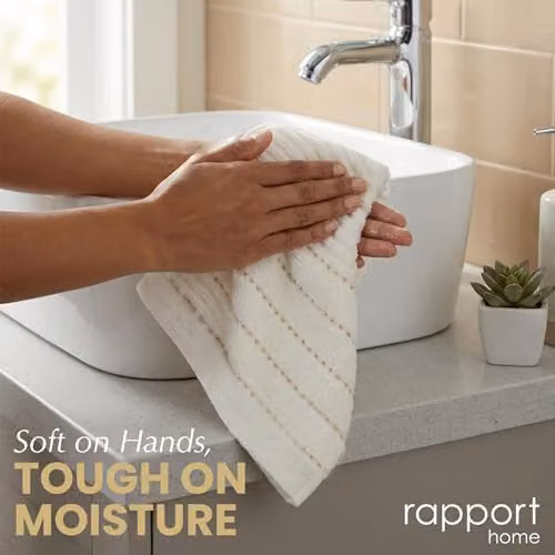 Rapport Home Linear 2-Pack Cotton Hand Towels in Beige – 3