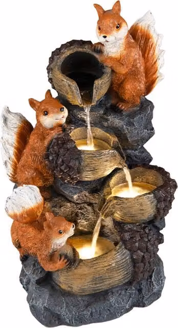 COSTWAY Multicolour Squirrel Design Tabletop Cascade Outdoor Fountain in Grey and Fibreglass