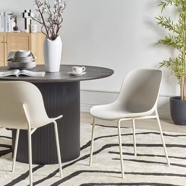 Wyld and Coco Set of 2 Modern Dining Chairs in Beige with Metal Legs – 1