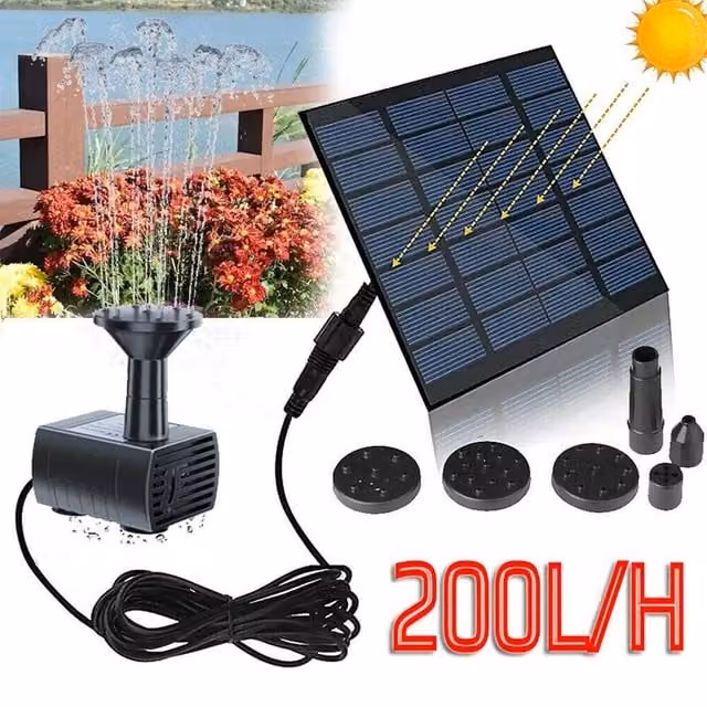 FLAVORA Solar Powered Garden Water Feature Fountain Pump in Black – 1
