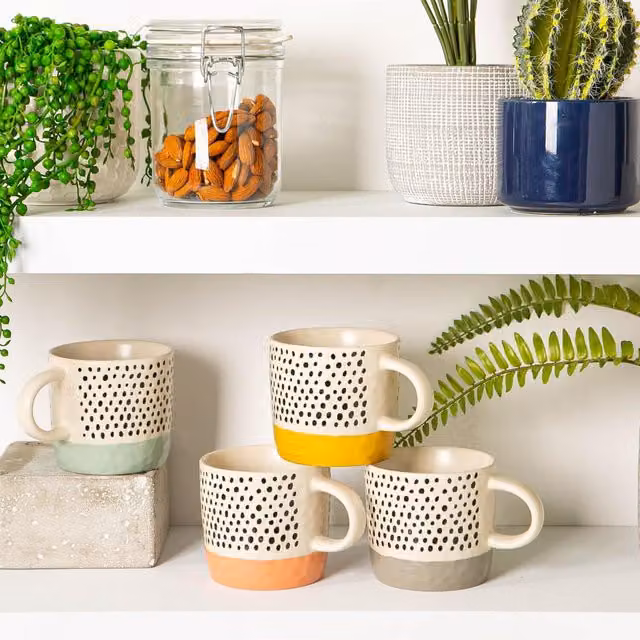 Nicola Spring Ceramic Dotted Coffee Mug, 385ml, White and Multicolour