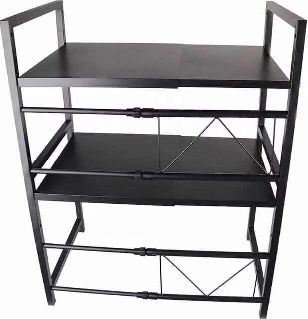 SPETLEK 3 Tier Expandable Microwave Oven Rack Stand in Black with Adjustable Shelves – 1