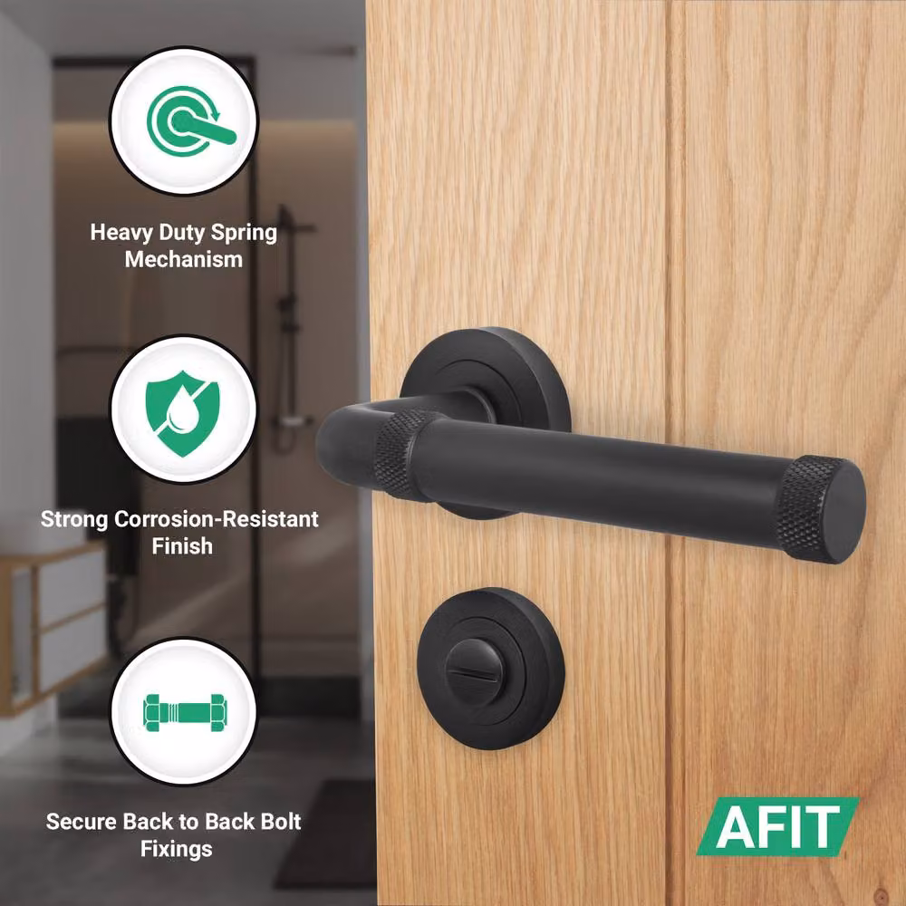 AFIT Matt Black Aluminium Bathroom Door Handle Set with Lock and Hinges, W/D/H: 15 x 15 cm – 2