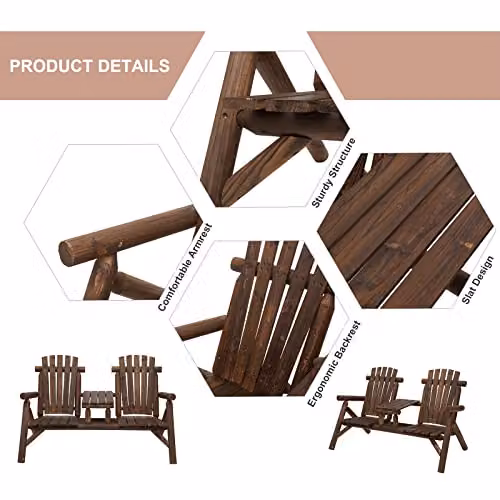Outsunny Brown Treated Hardwood 2-Seater Outdoor Sofa and Coffee Table Set – 3