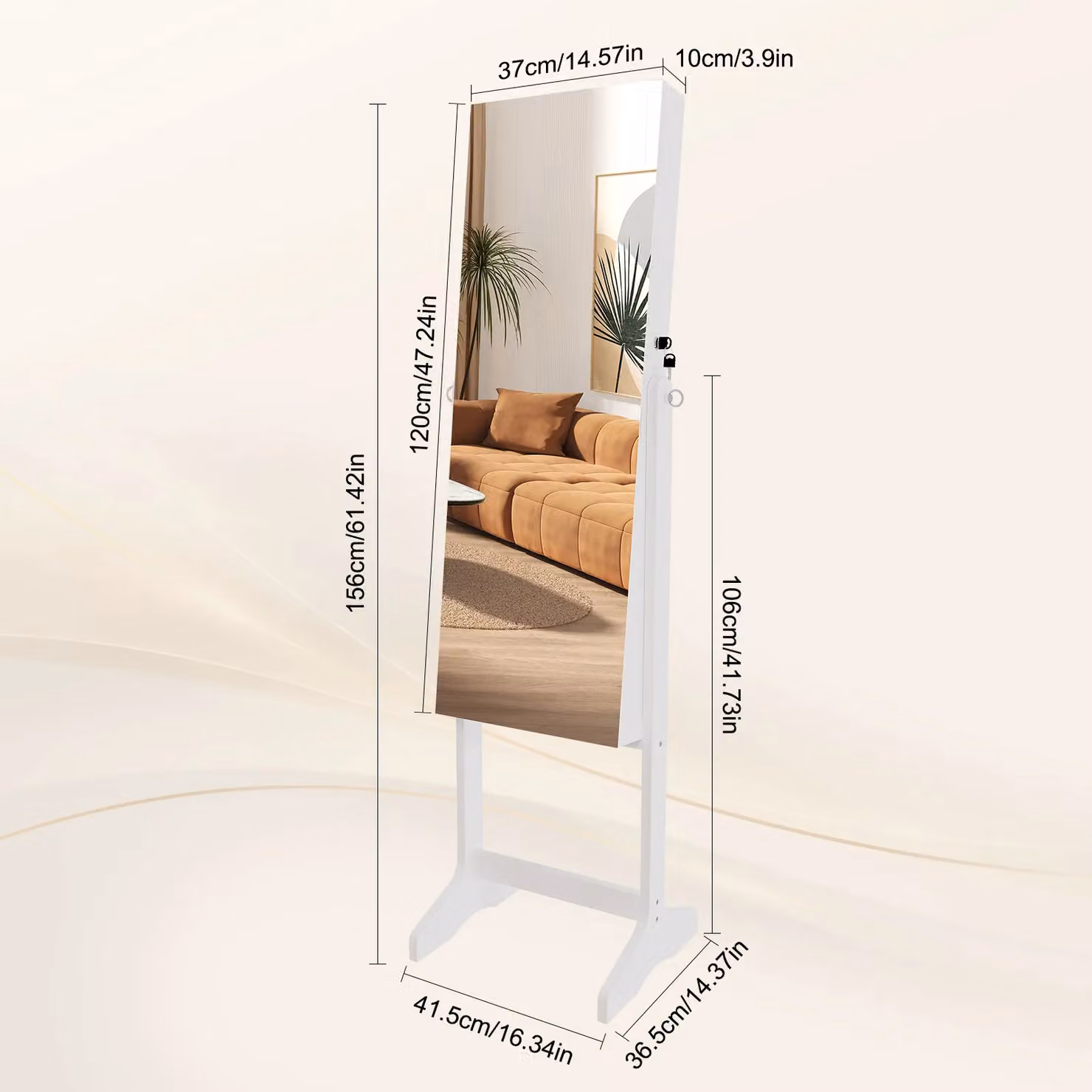 Dprodo Standing Jewelry Armoire Cabinet with Full Length Mirror in White – 3