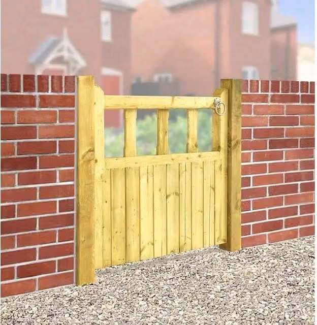 Burbage Iron Craft Single Garden Gate in Brown, Pressure Treated Redwood, W: 75 cm, H: 90 cm