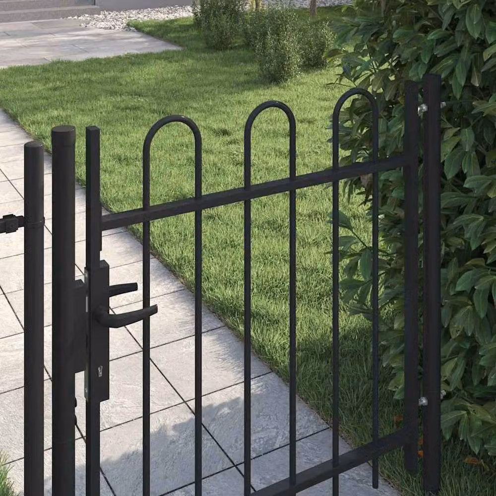 Berkfield Home Single Door Arched Top Steel Fence Gate, Black, W: 100 cm, H: 100 cm – 3