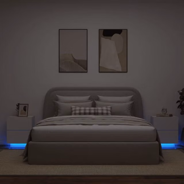Berkfield Home Set of 2 Modern White Matt MDF Bedside Cabinets with Integrated LED Lighting – 1