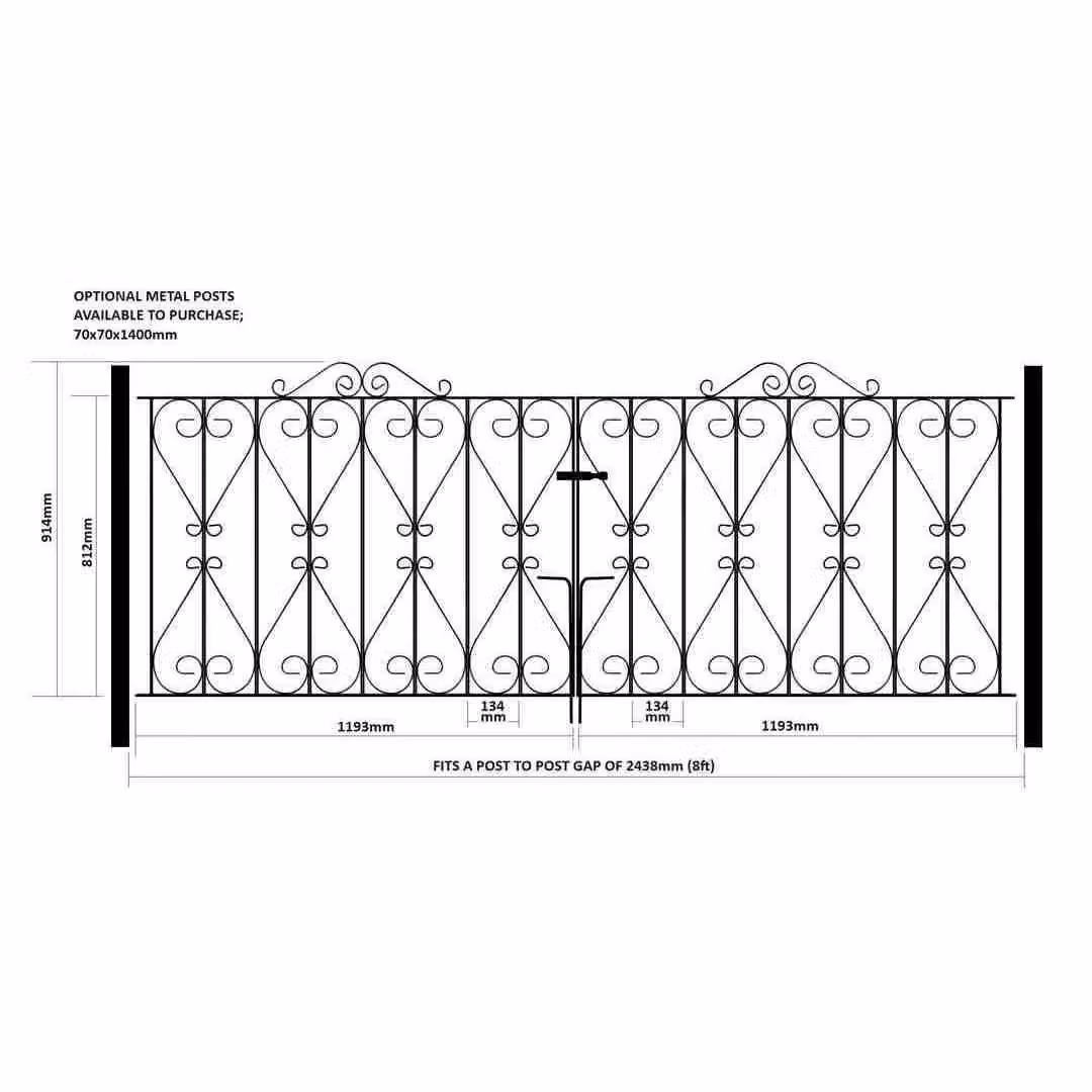 Burbage Iron Craft Regent Scroll Double Swing Driveway Gate in Black Galvanised Steel, W: 243.8 cm, H: 91.4 cm – 2