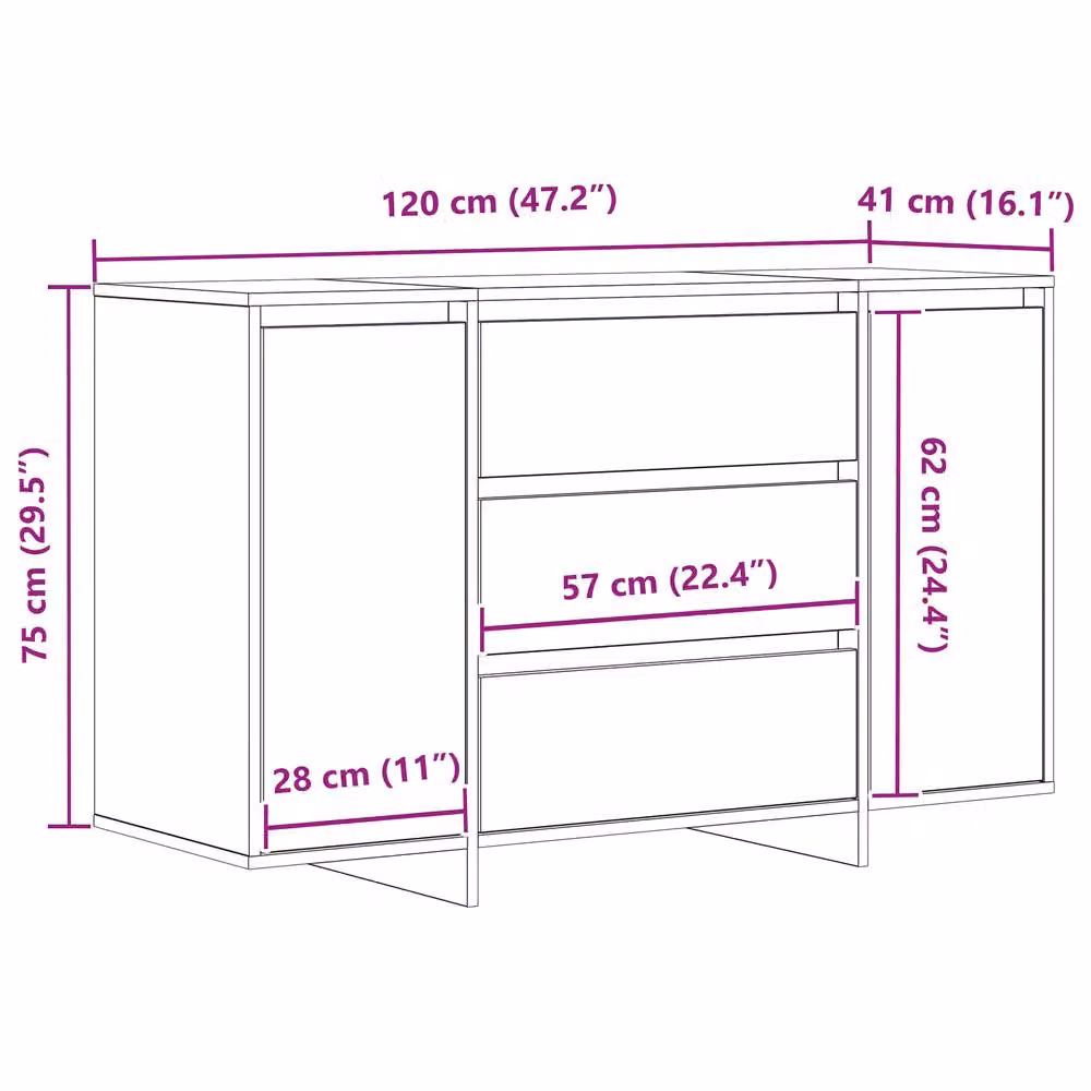 Berkfield Home Black Oak Sideboard, W/D/H: 120 x 41 x 75 cm – 4