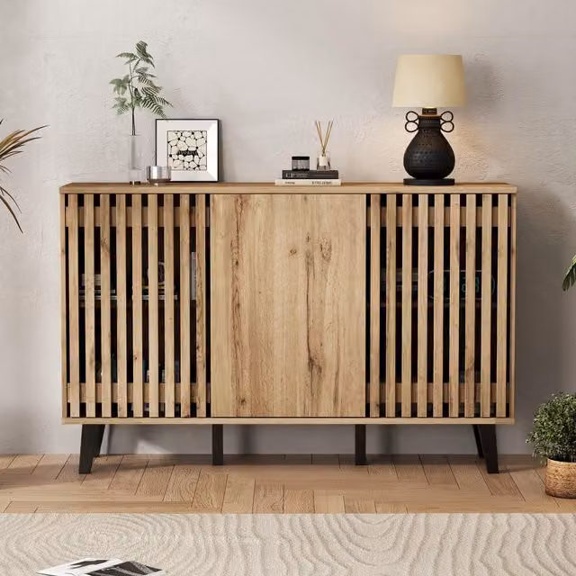 Aosom UK Modern Vintage Sideboard with Openwork Wooden and Panel Doors, 6 Compartments, W: 40 cm, D: 40 cm, H: 95 cm