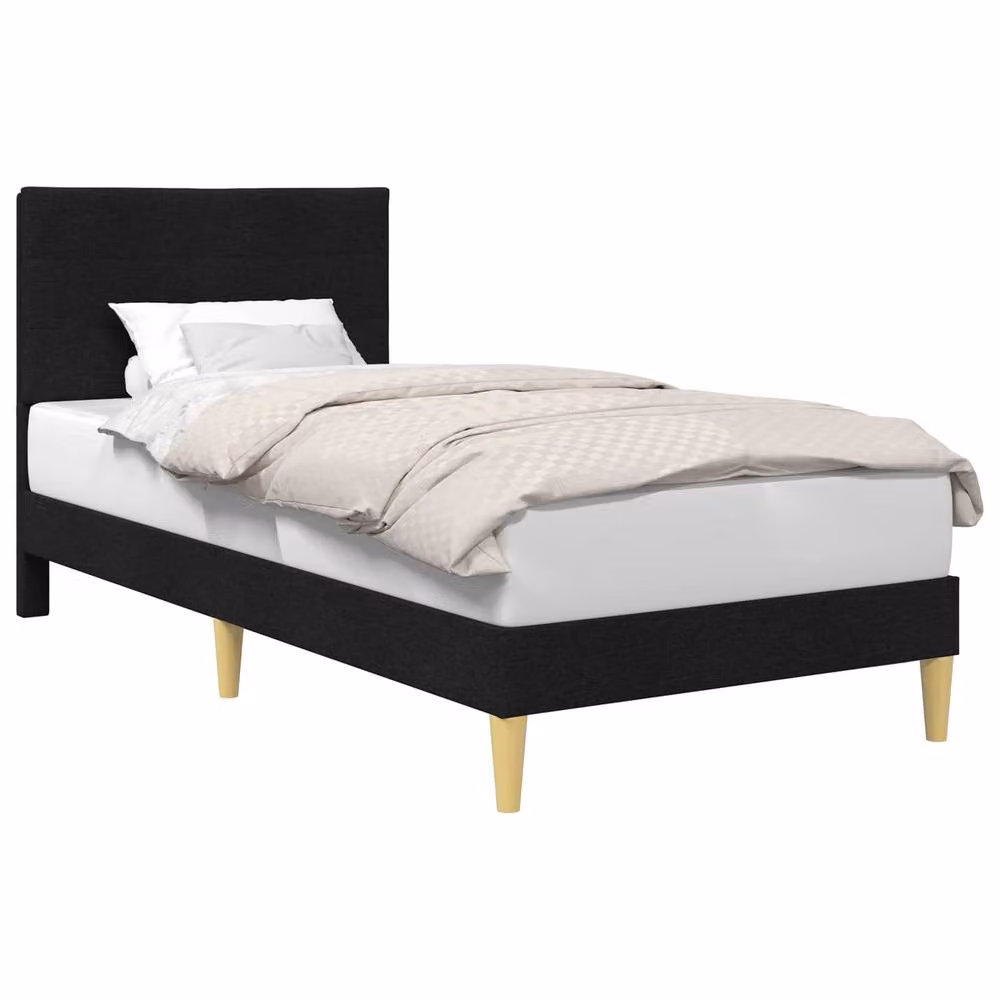 Berkfield Home Modern Upholstered Bed Frame with Headboard in Black Fabric, W/D/H: 90 x 190 cm – 2