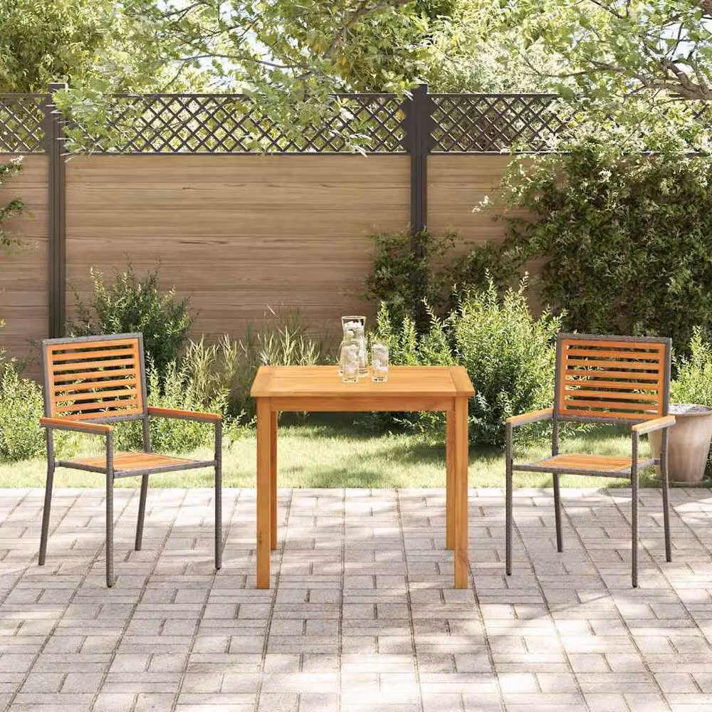 Berkfield Home Modern 3 Piece Grey Poly Rattan and Acacia Wood Garden Dining Set – 3