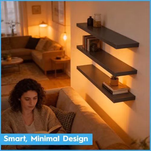 Harbour Housewares Modern Floating Wall Shelf with Integrated Lighting, Grey, W: 100 cm – 3