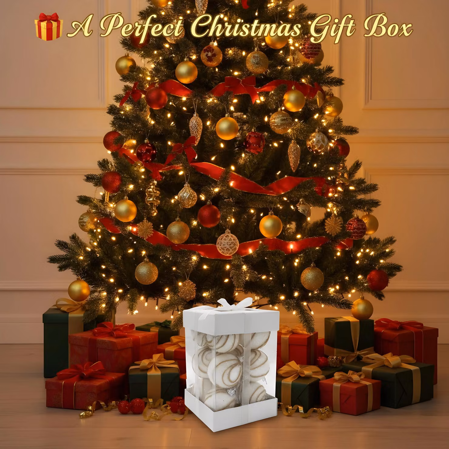 Shatchi 12Pcs White Soft Foam Glittered Christmas Bauble Hanging Ornaments, Diameter: 4 cm – 6