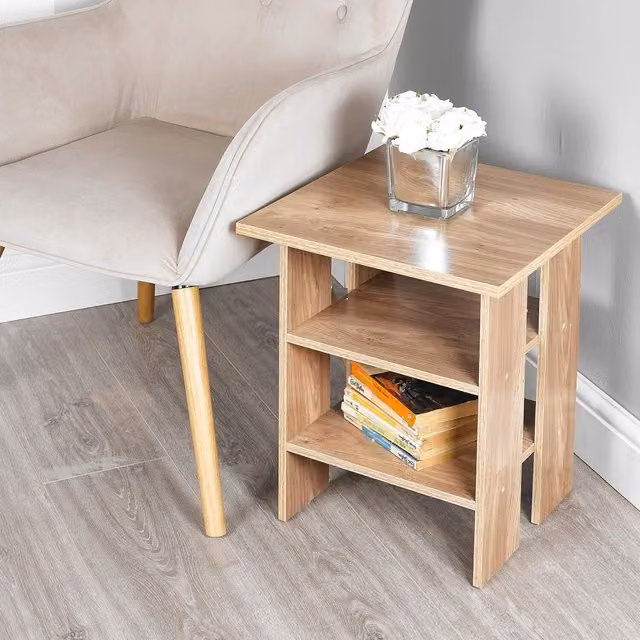 URBNLIVING Modern 2 Tier Oak Wood Side Table and Nightstand