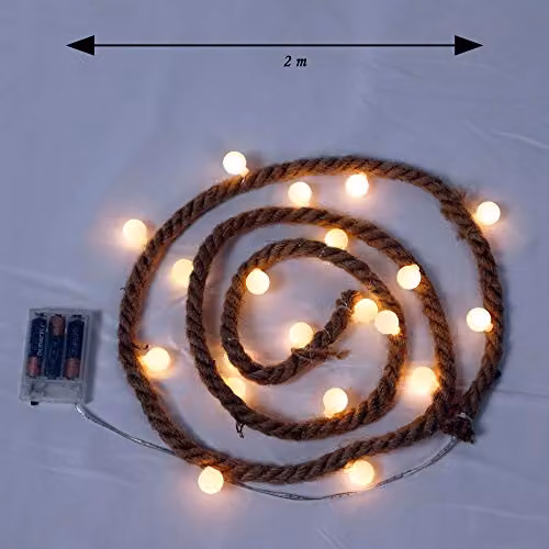 Shatchi Christmas Hemp Rope Silhouette LED Bulb Lights, Battery Operated Hanging Decoration for Home and Garden, Brown or Black – 5