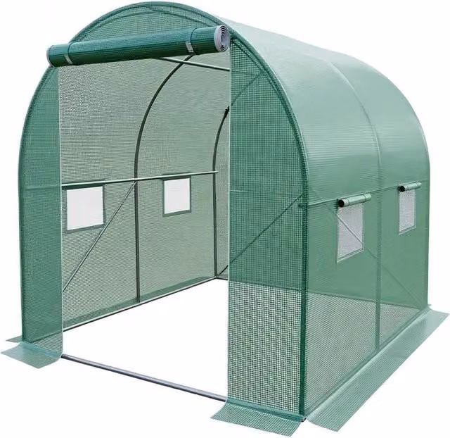 FLAVORA Green Poly Tunnel Greenhouse with Steel Frame and Windows, W/D/H: 2 x 2 x 2 m