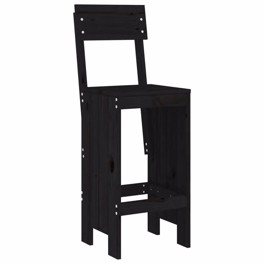 Berkfield Home Set of 2 Black Rustic Solid Wood Pine Bar Stools, W/D/H: 40 x 48.5 x 115.5 cm – 3