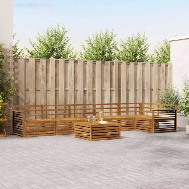 Berkfield Home 7 Piece L-Shape Outdoor Sofa Set in Brown Solid Acacia Wood
