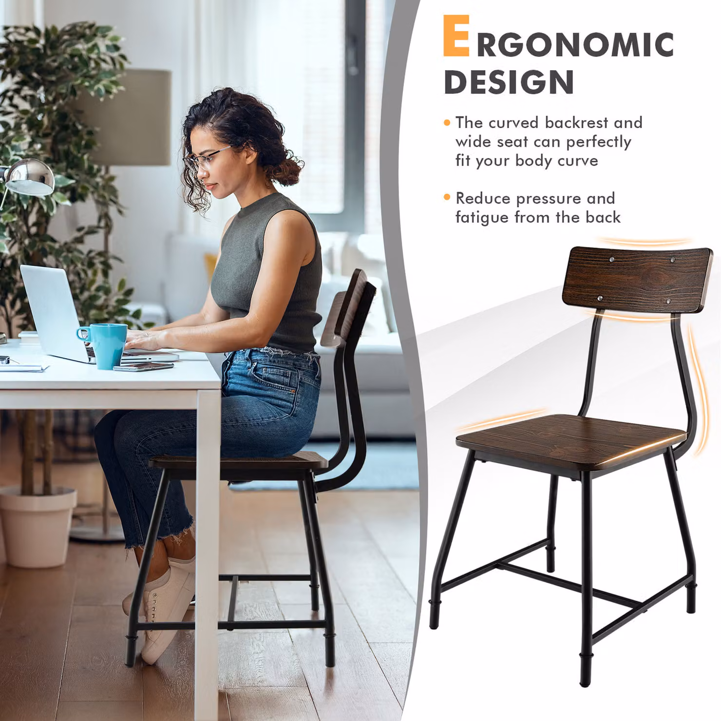 COSTWAY Set of 2 Retro Dining Chairs in Brown – 2