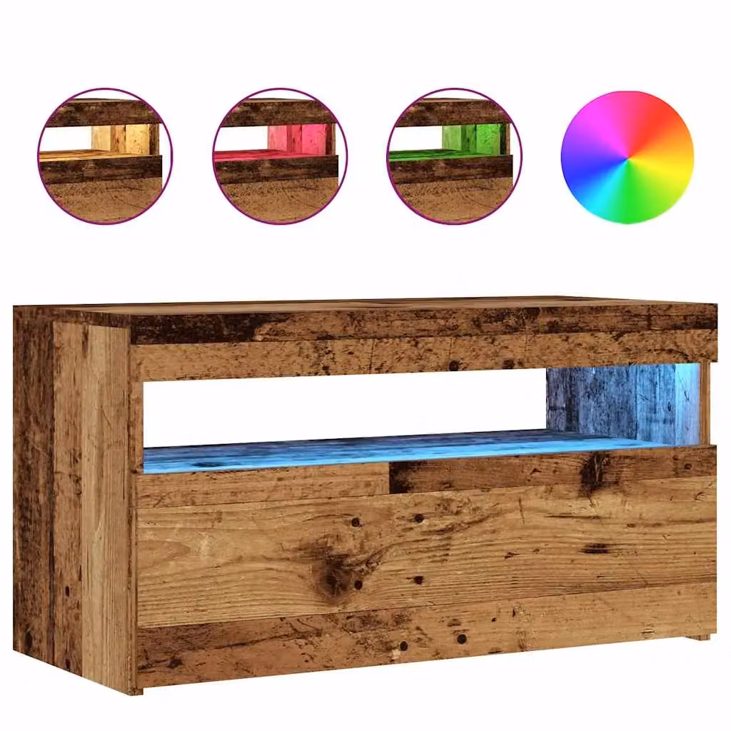 Berkfield Home Modern TV Cabinet with LED Lights in Old Wood Brown, W/D/H: 75 x 35 x 40 cm – 2