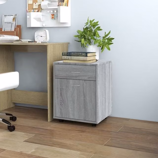 Berkfield Home Grey Sonoma Rolling Cabinet with Castors and Lock, W/D/H: 45 x 38 x 54 cm