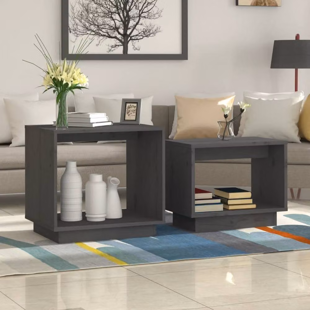 Berkfield Home Nesting Coffee Tables, 2 Piece Set, Grey Solid Pine Wood – 2
