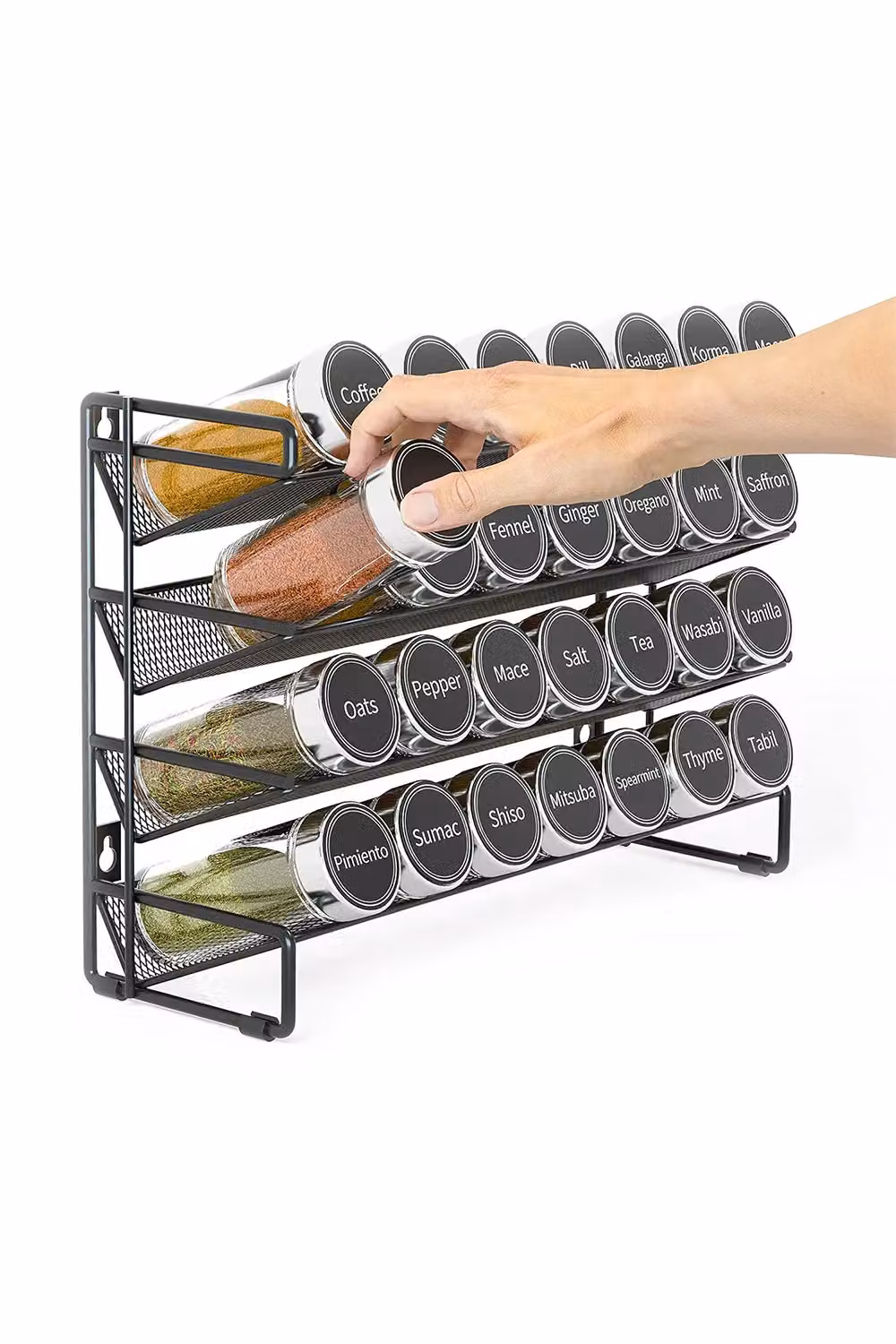 Living and Home 4-Tier Metal 24 Bottle Spice Rack and Jar Storage Organiser in Black – 2