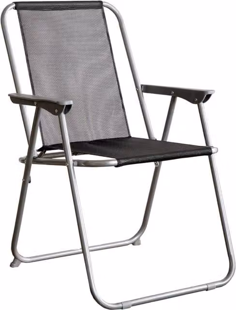 Samuel Alexander Foldable Garden Chair with Grey Powder Coated Steel Frame and Black Textilene Fabric