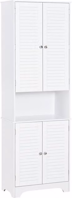 HOMCOM White MDF Freestanding 6-Tier Retro Bathroom Storage Cabinet with Roll Shutter and Open Shelves H: 182.5 x W: 60.0 x D: 28.25 cm – 1