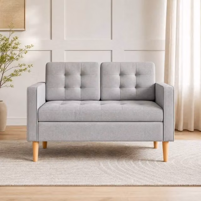 STILVORA 2 Seater Upholstered Fabric Sofa in Grey with Storage and Scatter Cushions