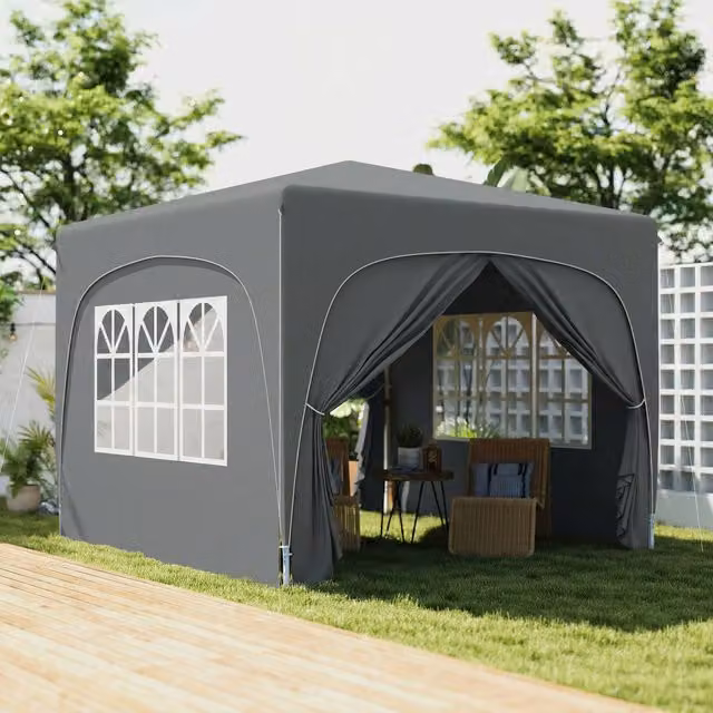 Outsunny Pop Up Gazebo with Sides, UPF50, Dark Grey, W x D: 3 x 3 m