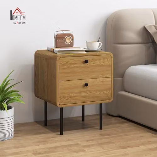 HOMCOM Modern Bedside Table with 2 Drawers in Oak – 2