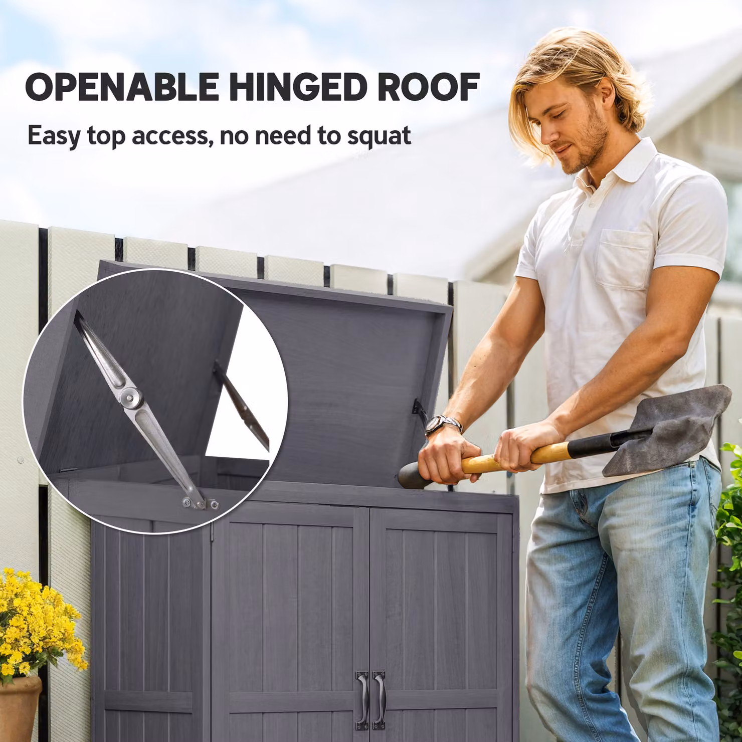 Outsunny Grey Wooden Garden Storage Shed and Tool Cabinet Organiser with Shelves and Two Hinged Doors, W: 74 cm, D: 43 cm, H: 88 cm – 4