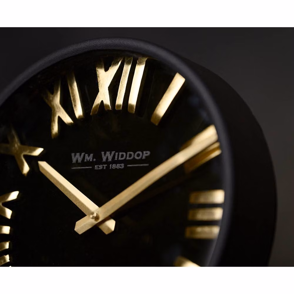 William Widdop Black and Gold Round Analog Metal Tabletop Clock – 8