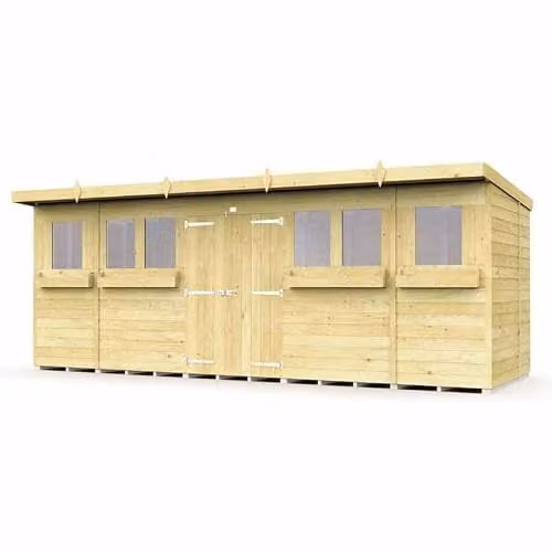 Buttercup Farm Rustic Wood Pent Summer Shed in Brown, W: 533 cm, D: 214 cm, H: 201 cm