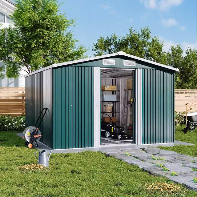 Breeins Green Metal Gable Shed with 4 Ventilators