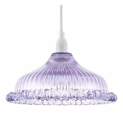 Happy Homewares Modern Ribbed Glass Cylinder Pendant Ceiling Light Shade in Lilac Purple, W/D/H: 12 x 12 x 25 cm