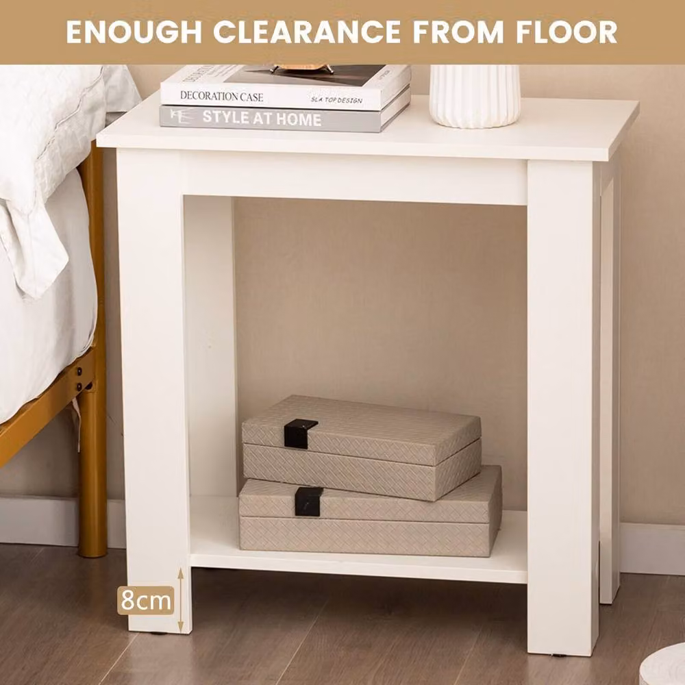 Costway Modern 2-Tier Side Table with Storage Shelf in White – 3