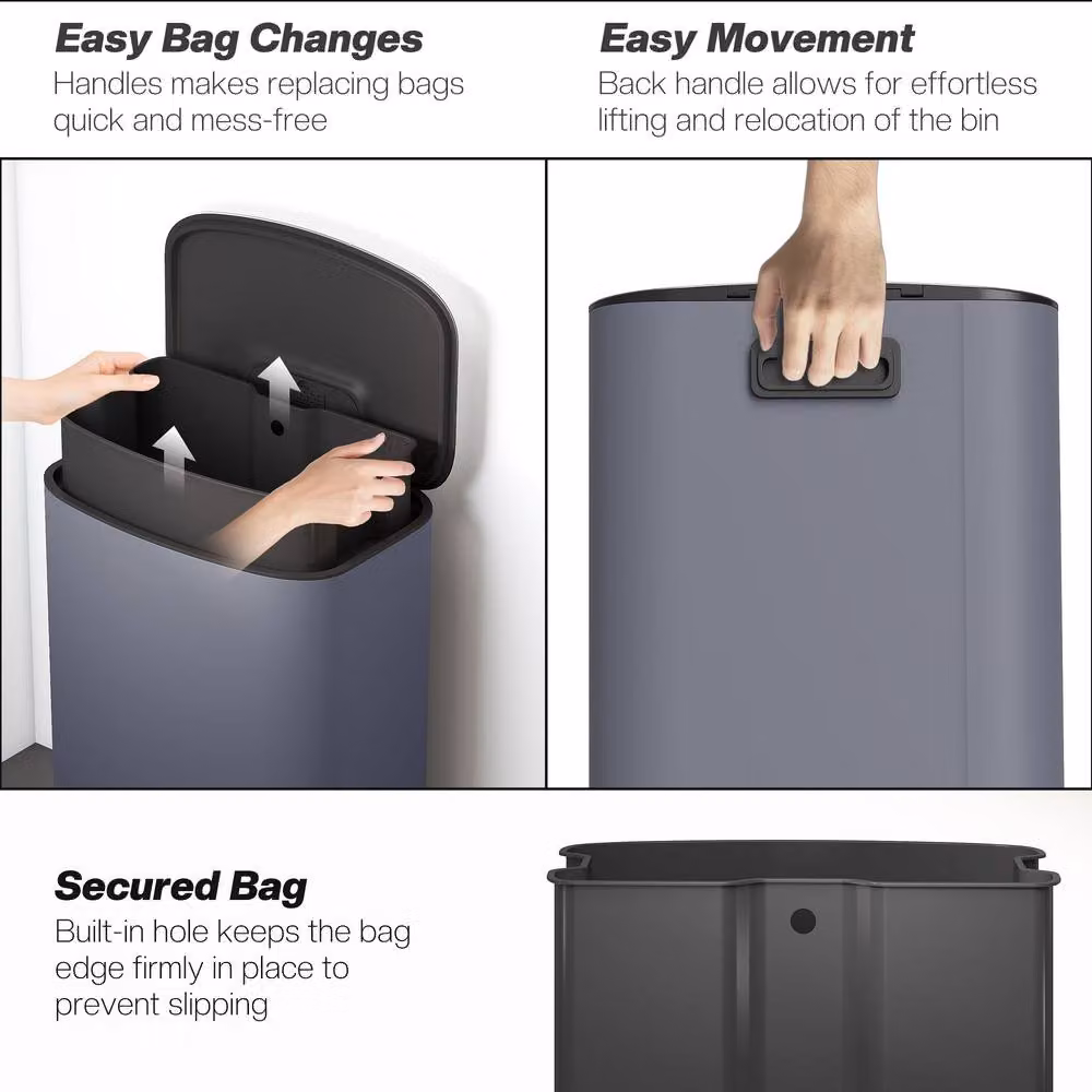 STILVORA 50L Pedal Bin with Soft-Close Lid, Odour Filter and Removable Inner Bucket in Grey and Silver – 9